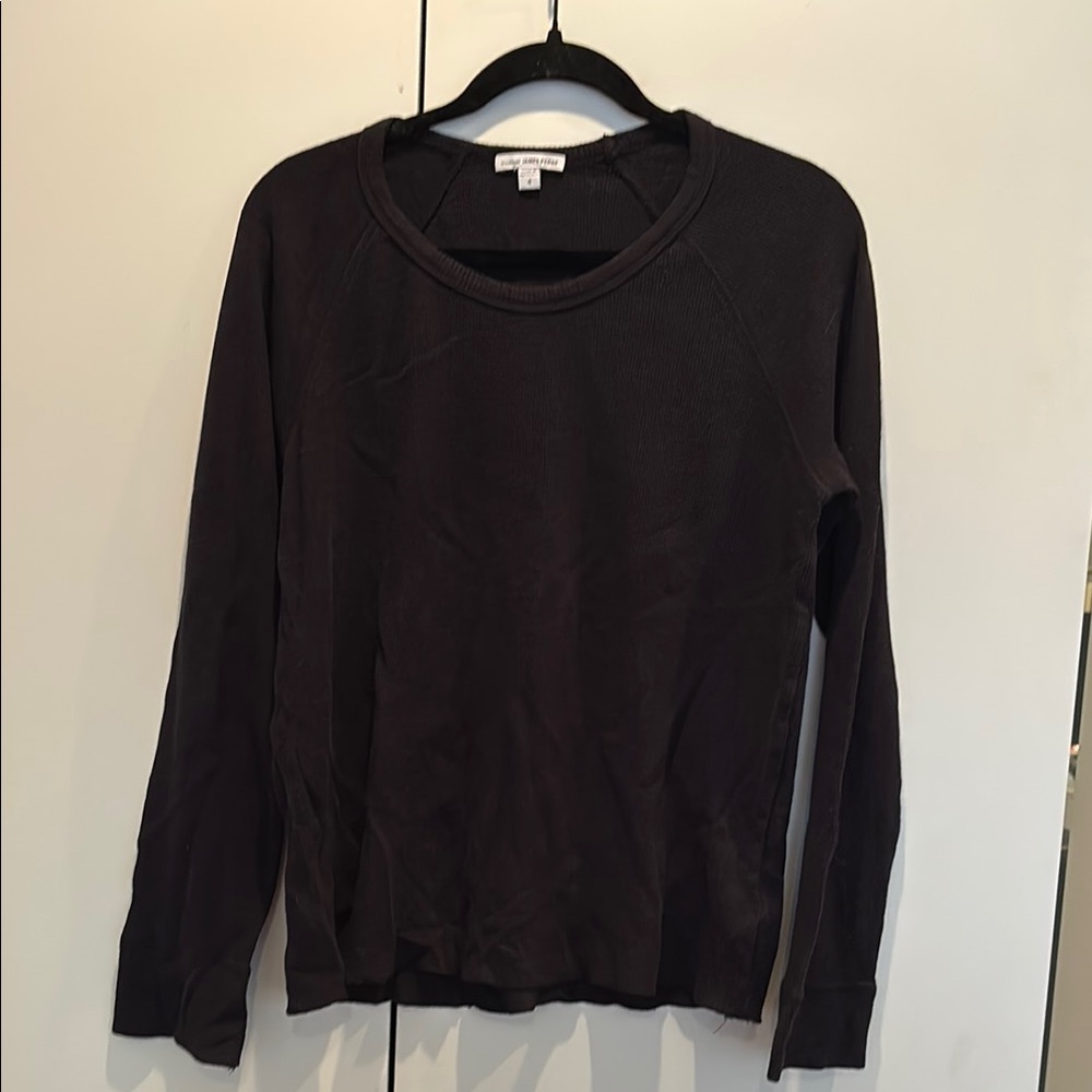 James Perse Black Waffle Knit Top